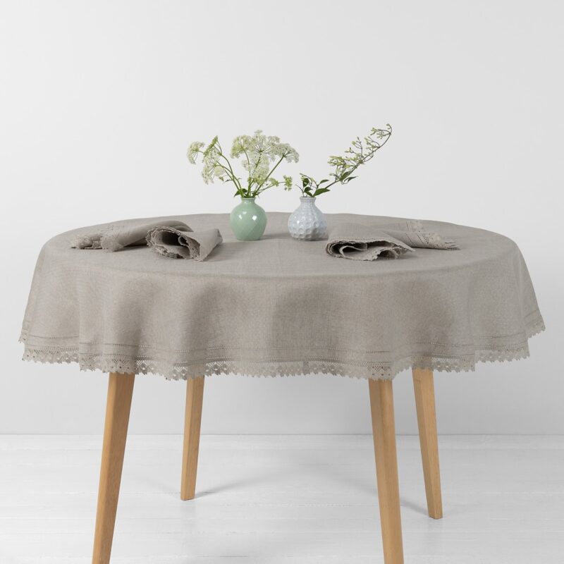 NORA Tischdecke naturgrau rund (oval)