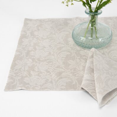 FLORA Halbleinen-Tischset weiß-naturgrau mit eingewebtem floralem Motiv