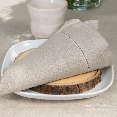 Leinenserviette, naturgrau, mit Hohlsaum