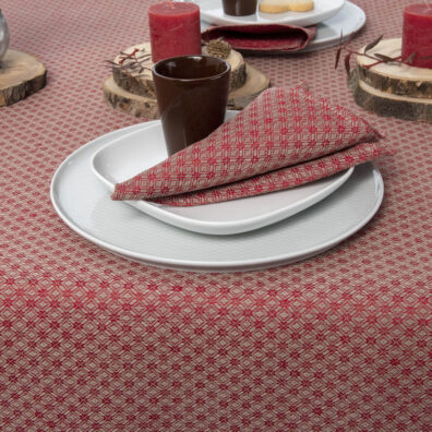 Festliche rot-grau gemusterte Halbleinen-Tischdecke