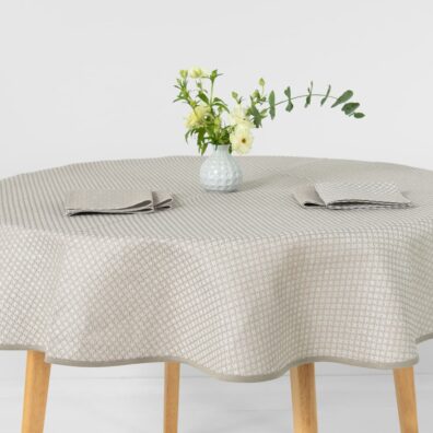 TONY runde (ovale) beige Halbleinen-Tischdecke