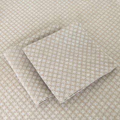 TONY runde (ovale) beige Halbleinen-Tischdecke und Servietten aus demselben Stoff
