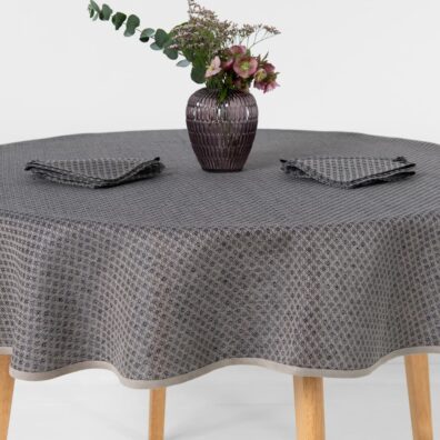 Runde (ovale) dunkelblaue Leinentischdecke mit Diamantmuster