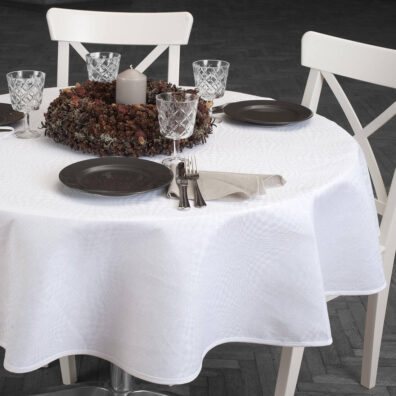 COSMOS runde (ovale) schneeweiße Tischdecke