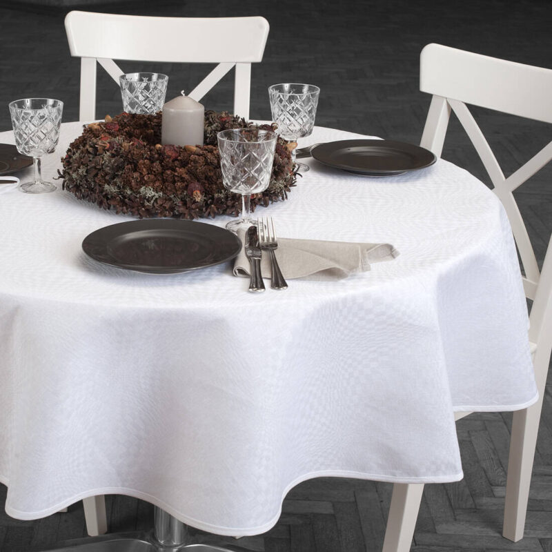 COSMOS runde (ovale) schneeweiße Tischdecke