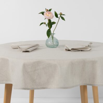 LUNA LAIT runde (ovale) beige Halbleinen-Tischdecke