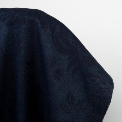 Halbleinen Jacquard mit Blumen schwarz-dunkelblau, zum Nähen von Kleidung und Heimtextilien geeignet