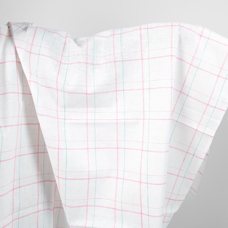 Milchweißer Leinenstoff grün, rosa kariert