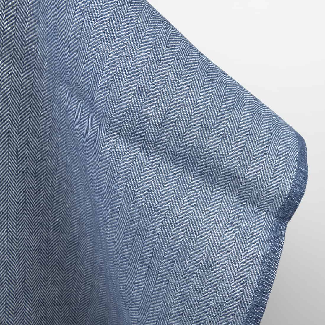 Leinenstoff in Blau Fischgrat für Kleider, Gardinen, Kissen, Meterware