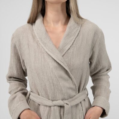 PIKE Damen Halbleinen-Bademantel grau mit Schalkragen