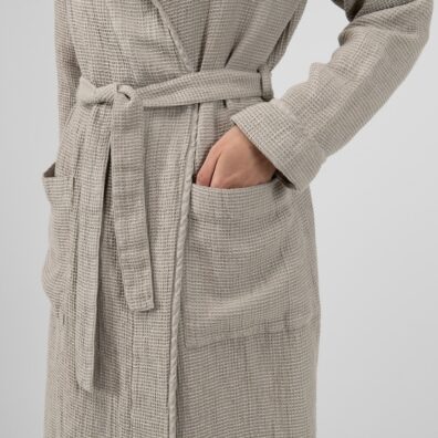 PIKE Damen Halbleinen-Bademantel grau mit Taschen
