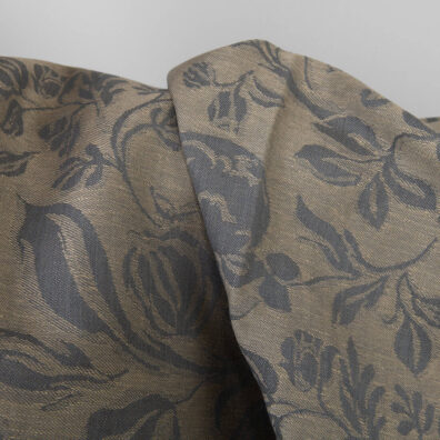 Halbleinen dunkelgrau-gelblichbrau, Jacquard mit Blumenmotiv, zum Nähen von Kleidung und Heimtextilien geeignet