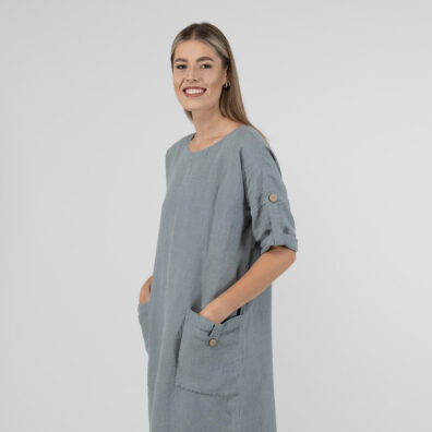 MAROCCO Leinenkleid blaugrau