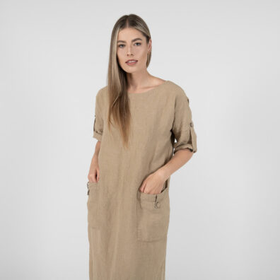 MAROCCO Leinenkleid hellbraun