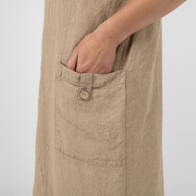 MAROCCO Leinenkleid hellbraun mit großen Taschen