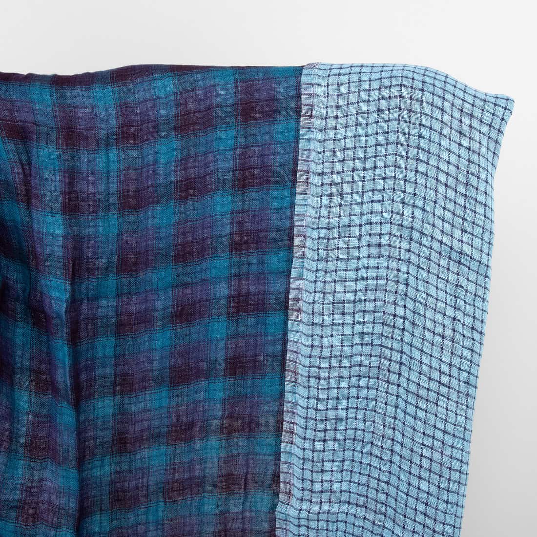 Leinenstoff, blau kariert, beidseitig, vorgewaschen