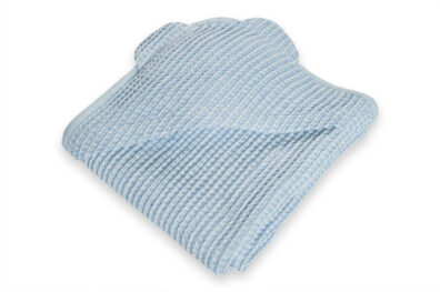 Baby Badetuch aus Leinen mit Kapuze hellblau.