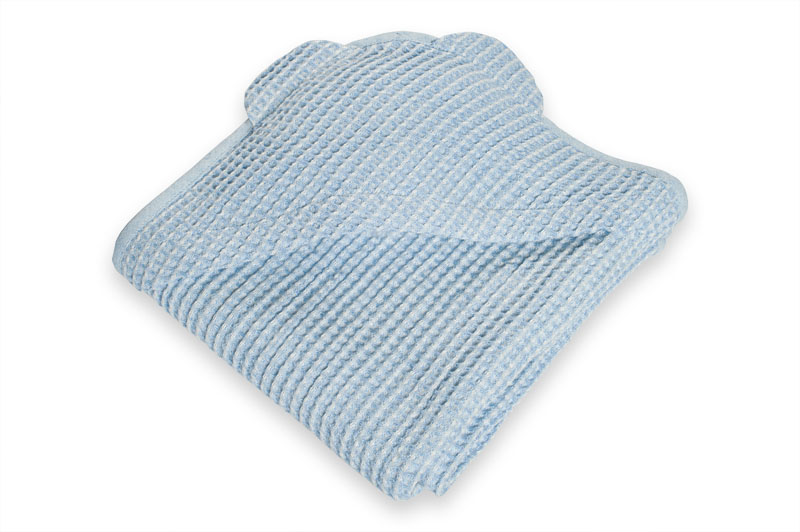 Baby Badetuch aus Leinen mit Kapuze hellblau.