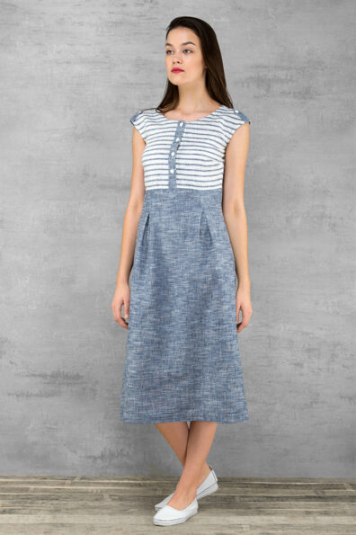Leinenkleid blau weiß gestreift.