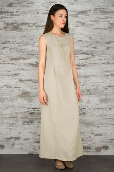 Leinenkleid beige bestickt.