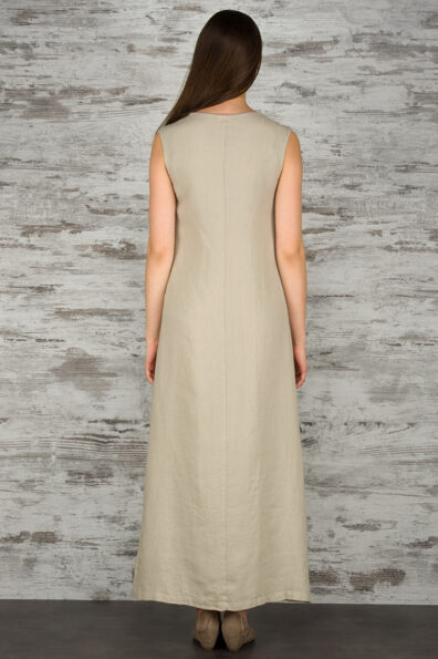 Langes ärmelloses Leinenkleid, beige.