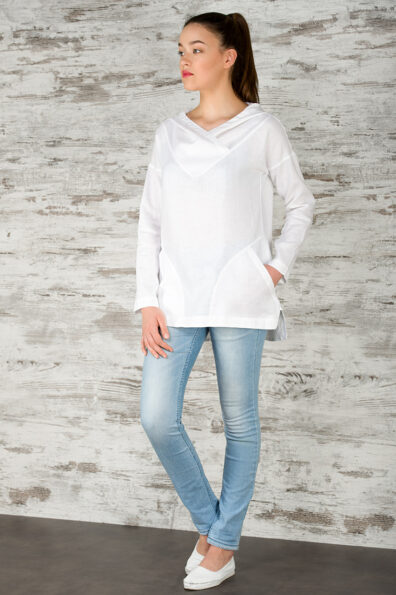 Leinenbluse, schneeweiß, langarm.