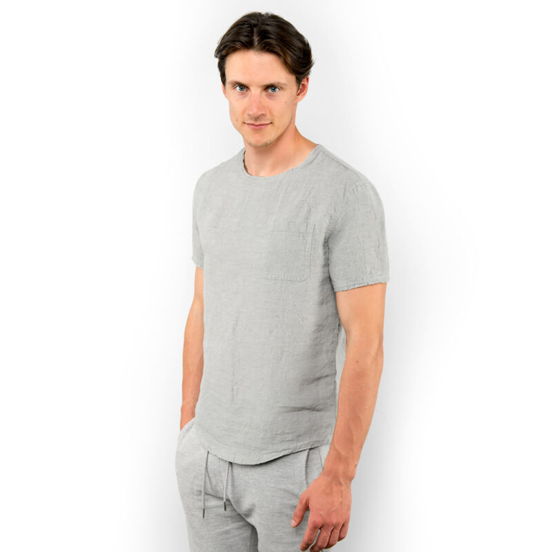 Hellgraues Leinen T-Shirt für Herren