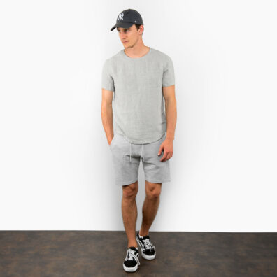 Hellgraues Leinen T-Shirt mit abgerundetem Saum