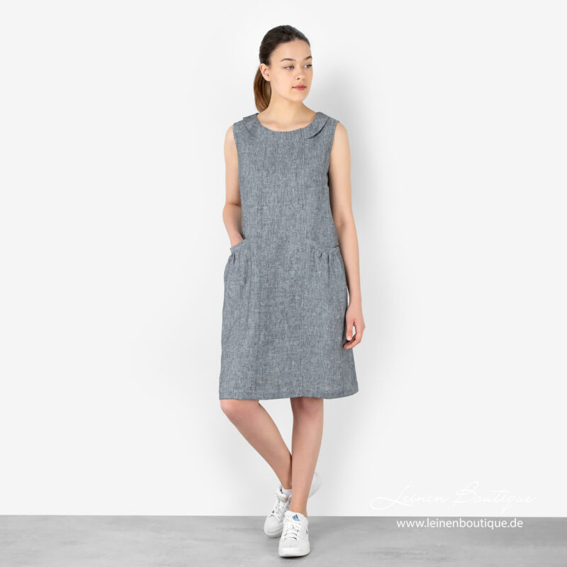Blau meliertes Leinenkleid