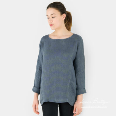 Leinenbluse blau, grau gestreift