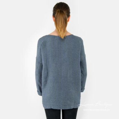 Leinenbluse blau, grau gestreift, Rückenseite