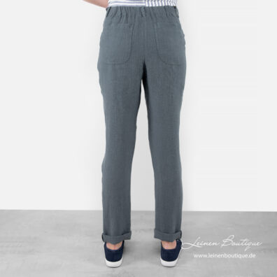 Leinenhose in Dunkelgrau mit abgerundeten Taschen hinten