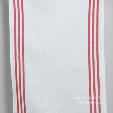 Milchweißes Halbleinen mit roten Streifen