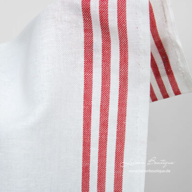 Milchweißes Halbleinen mit roten Streifen für Geschirr- und Küchentücher