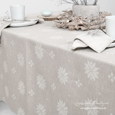 Beige Leinen-Baumwolltischdecke mit eingewebten Sternen