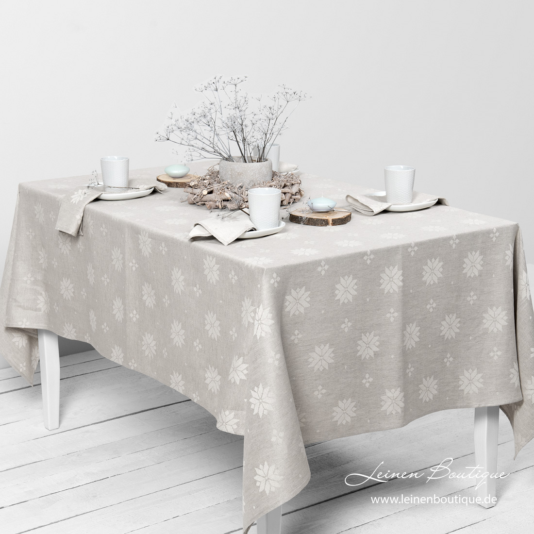 Beige Halbleinen-Tischdecke mit Sternen