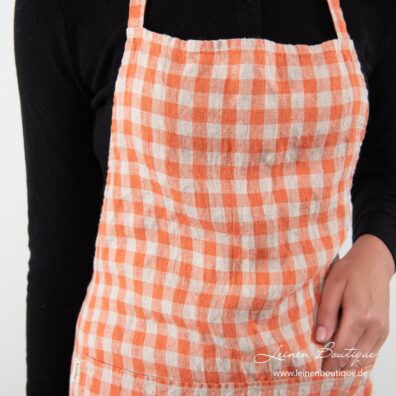 Leinen-Küchenschürze orange-hellbraun kariert
