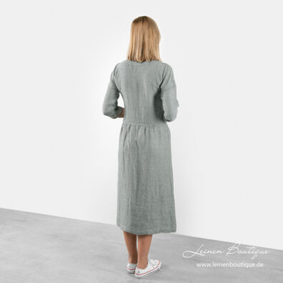 Langes graugrünes Leinenkleid, Rücken