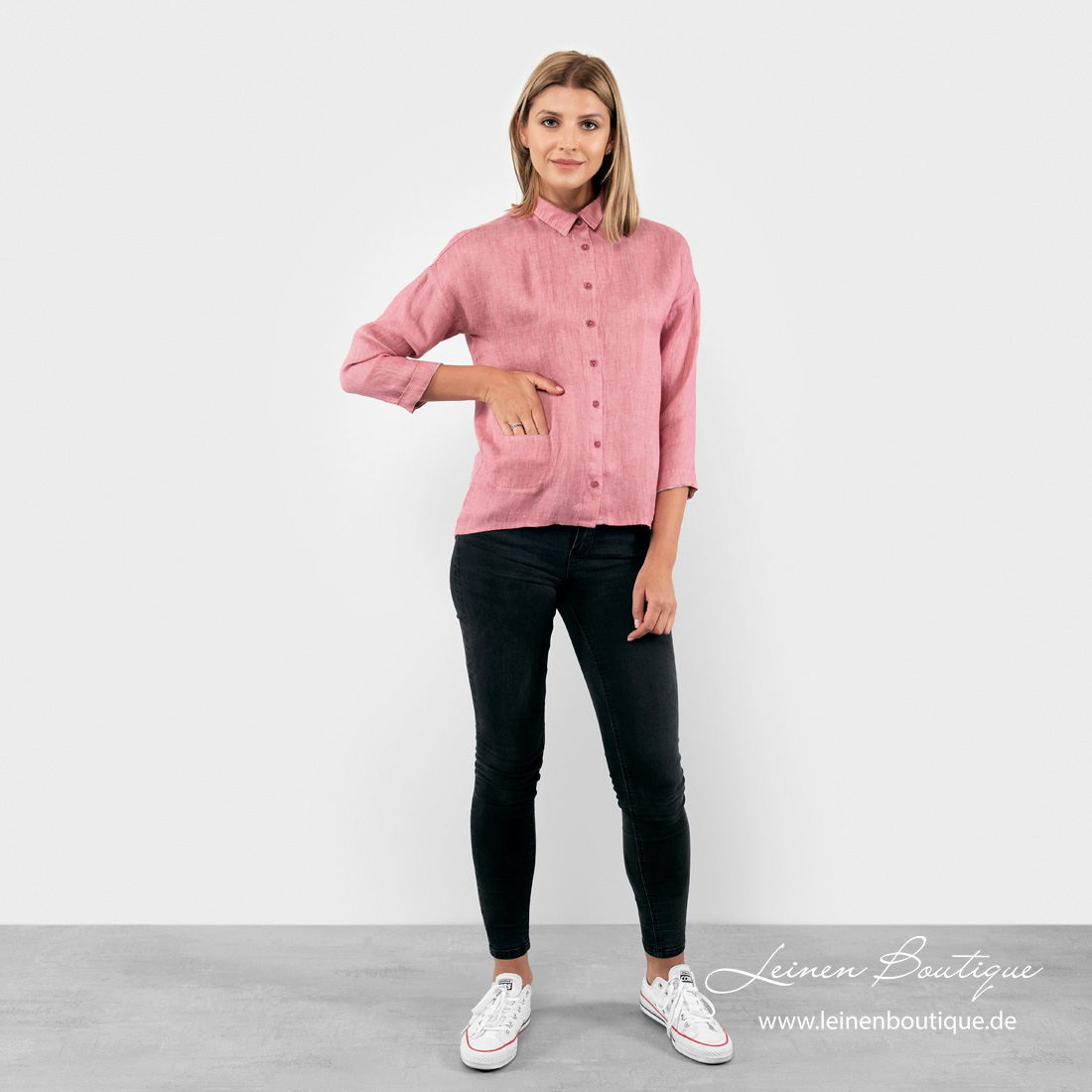 Rosa Leinenbluse mit kleiner Tasche vorne
