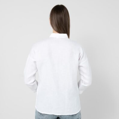BIANCA Leinenbluse / Hemd weiß, hüftlanger, gerader Schnitt
