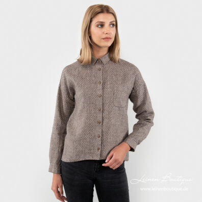 Braune gemusterte Leinenbluse