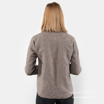 Braune gemusterte Leinenbluse mit abgerundetem Saum