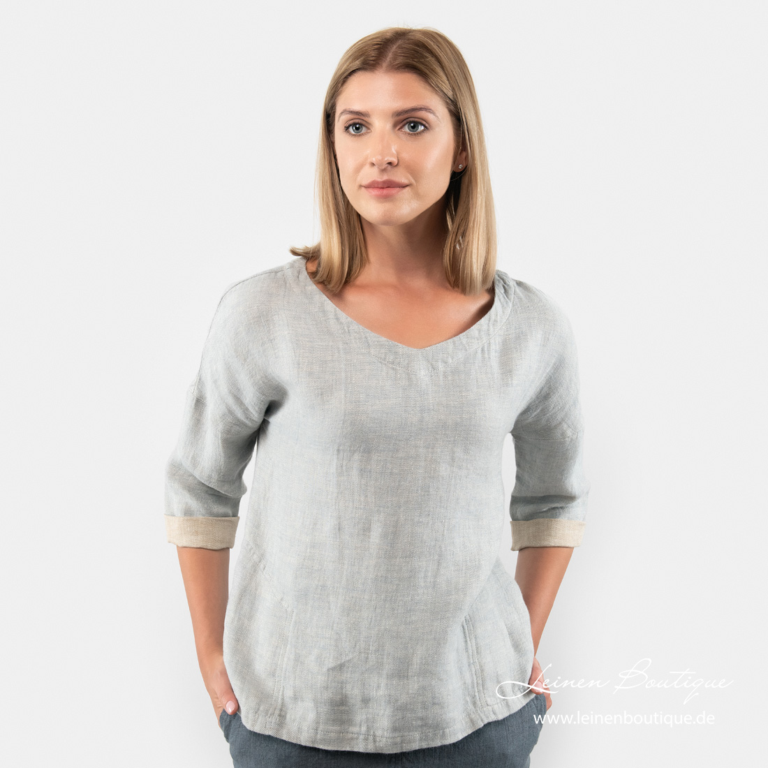 Braungraue Leinenbluse