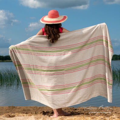 Halbleinen Strandtuch rosa, grün gestreift