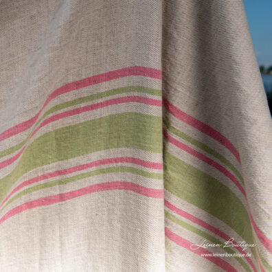 Leinen-Baumwoll Strandtuch rosa, grün, beige gestreift