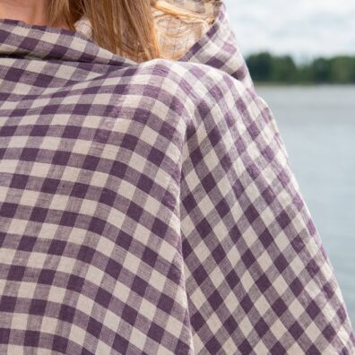 MARRE Leinenstrandtuch violett-naturgrau kariert