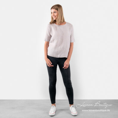 Leinenbluse graurosa, kurzarm