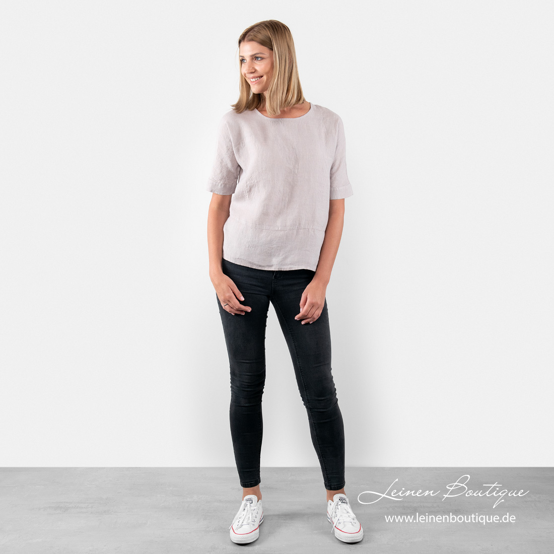 Leinenbluse graurosa, kurzarm