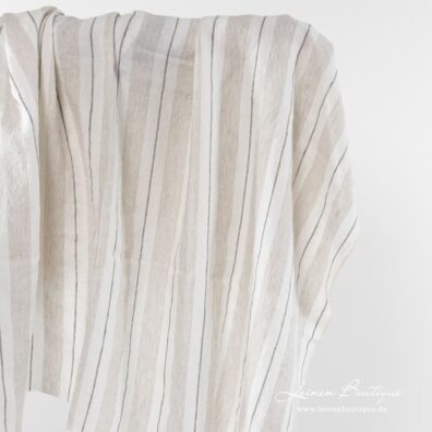 Weißer Leinenstoff beige gestreift, vorgewaschen
