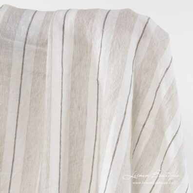 Milchweißer Leinenstoff beige, braun gestreift, vorgewaschen
